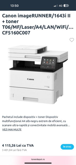 Multifunctionala Canon ir1643i ll nou, sigilata