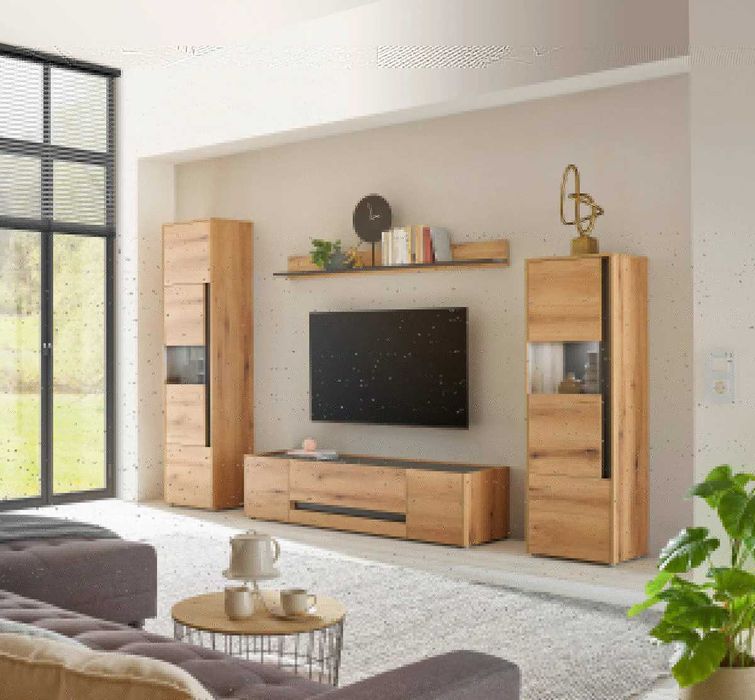 Mobila living  NOUA 4 piese  cu 2 vitrine, comoda Tv si raft de perete