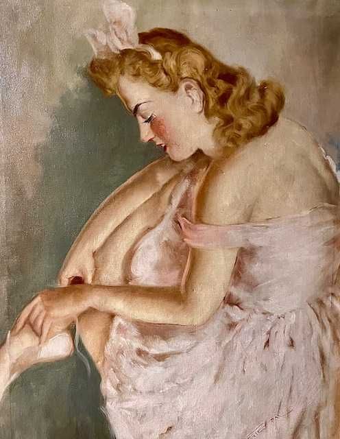 IMPECABIL! *BALERINA* Tablou VECHI, ulei/panza, semnat. 100x80cm
