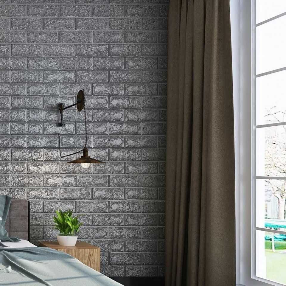 Tapet Silver design perete caramida in relief, Autoadeziv , 77x70 cm