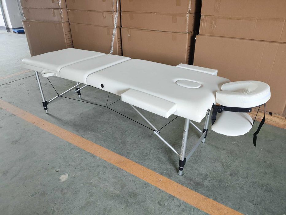 Masa pentru masaj,Aluminiu/Piele ecologica, Alb, NOU