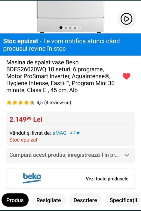 Masina de spalat vase Beko