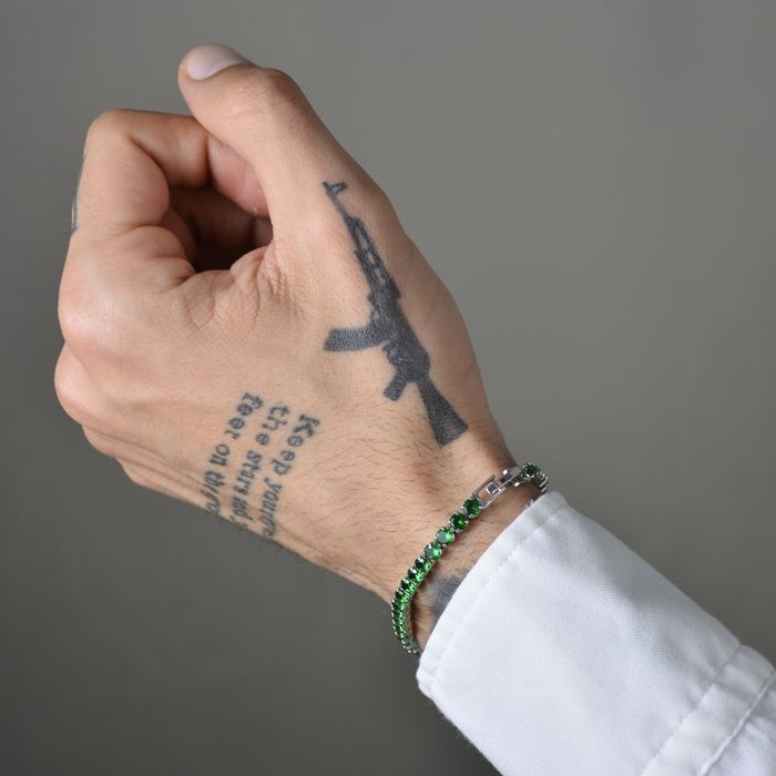 Bratara tennis unisex argintiu piatra verde smarald