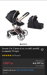 Carucior 2 in 1 negru, forma de ou,  cu suspensii