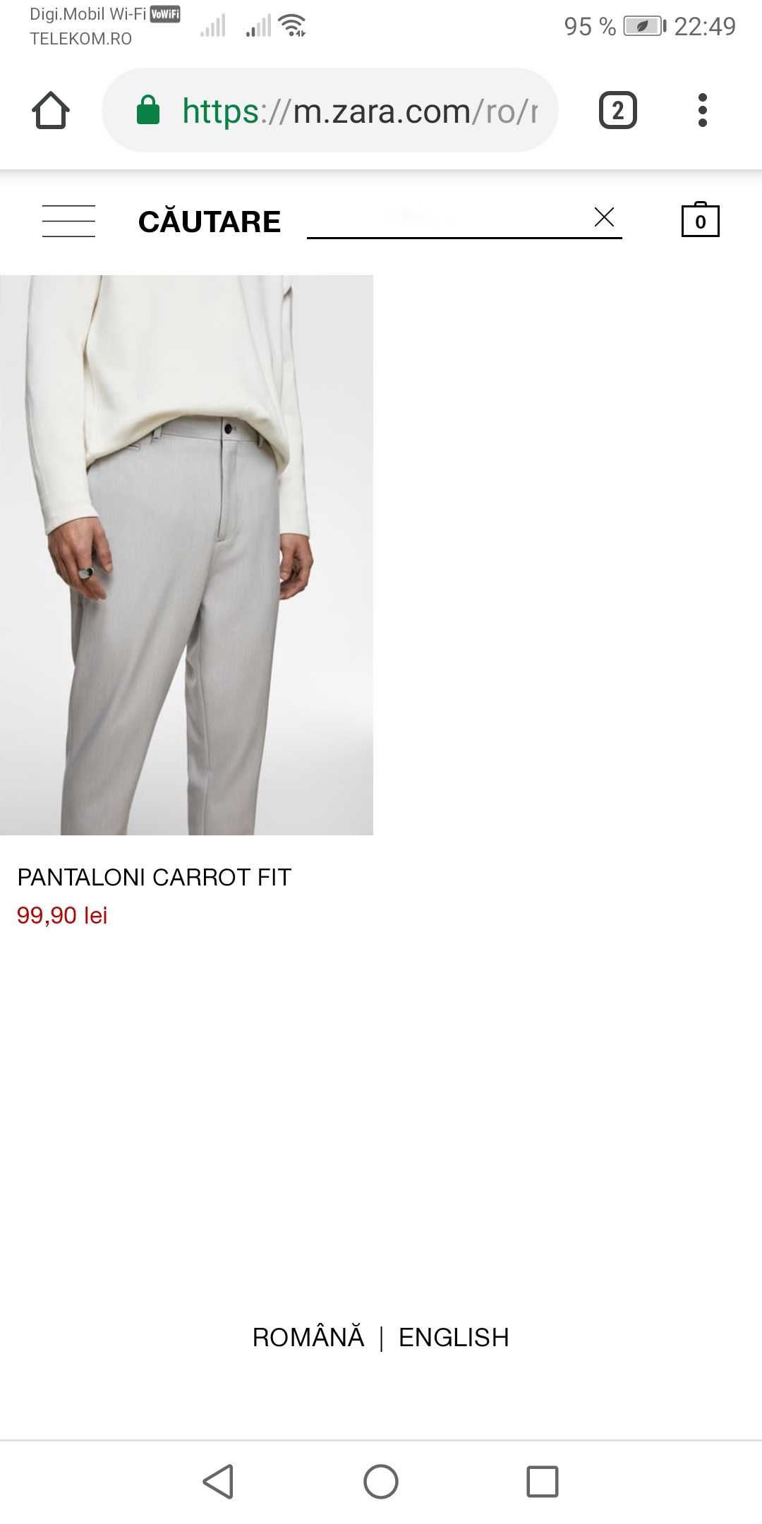 Pantaloni chino barbati Carrot Fit gri M/L/32/42 Zara TransportGratuit