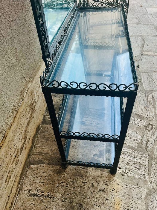 Oglindă și consolă cu 3 etaje cu cadru din fier forjat