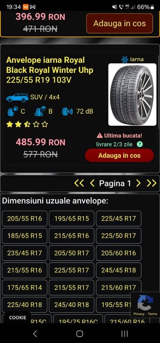Cauciucuri Iarna 225x55x19 - aproape noi - 2buc C/B