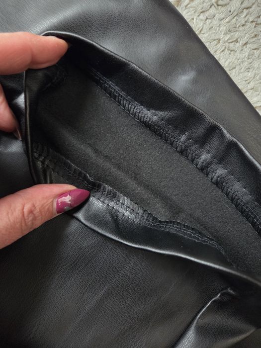 Черен кожен панталон,ватиран