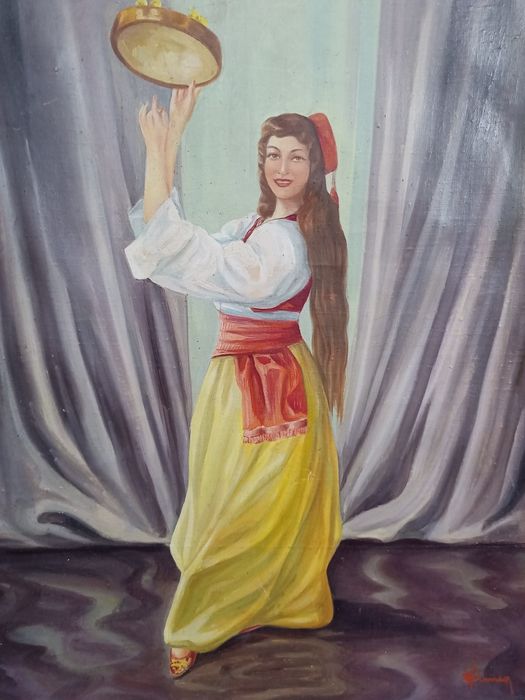 картина маслени бои Танцьорка с Даире (Ориенталски Мотив)