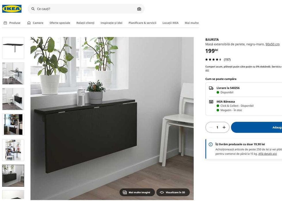 BJURSTA Masă extensibilă de perete, negru-maro, 90x50 cm