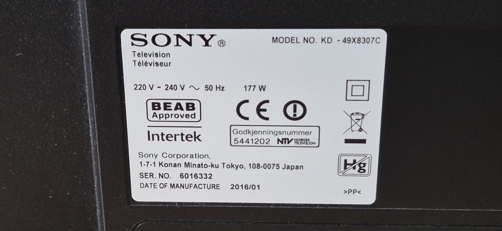 Sony KD-49X8307 Android, 4K, UltraHD, Smart, WiFi