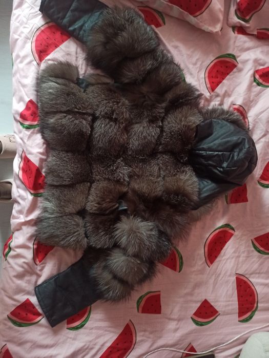 Късо палто от естествен косъм + кожа
