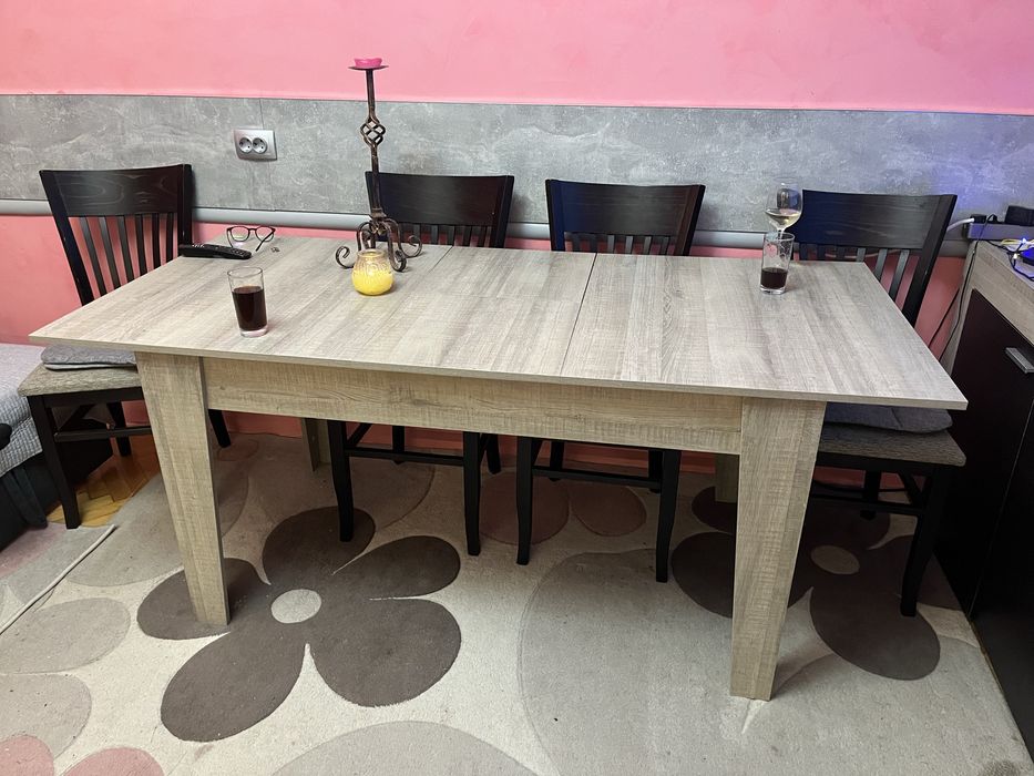 Голяма, трапезна, сива, разтегателна маса