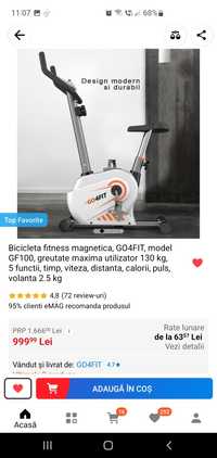 Bicicleta fitness magnetica, GO4FIT, model GF100, greutate maxima util
