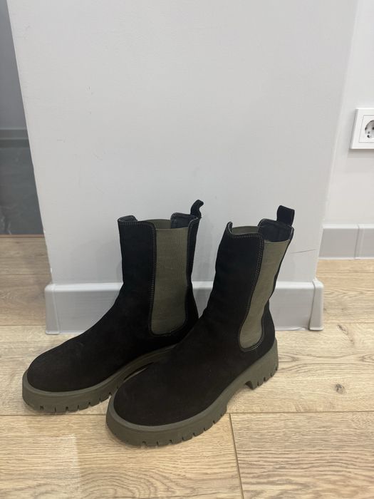 Зимние сапоги “Челси” замша натур