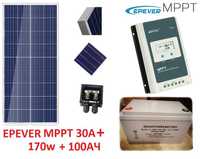 Готова Соларна система на 12v  100ah 170w 30А MPPT EPEVER Акумулатор