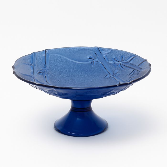 Синя стъклена купа  фруктиера на столче винтидж Чехословакия 1960 1979