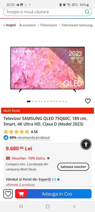 Televizor Samsung QLED 75Q60C, 189 cm, 4K UHD, Smart TV. NOU