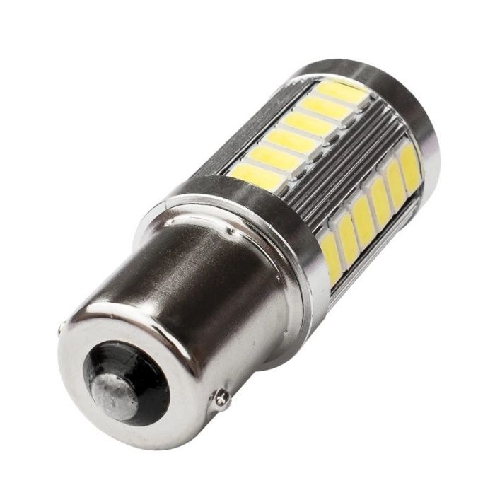 Bec led P21W / BA15S canbus, 33 leduri+lupa , lumina alba 6000k