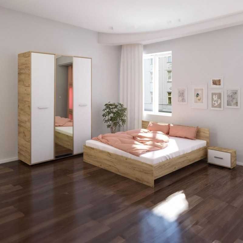 Dormitor Raio Alb/Venghe/Stejar - Pat+2 Noptier+Dulap PAN721