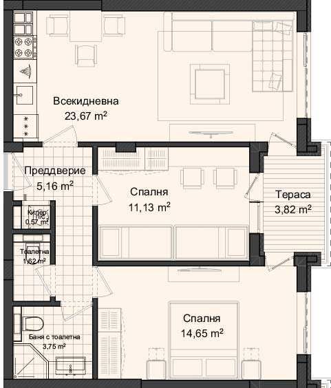 Без комисиона! Тристаен апартамент Гагарин
