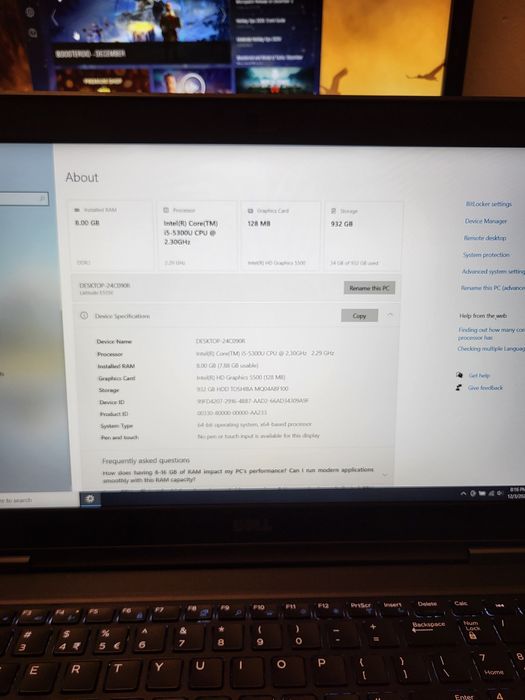 Laptop Dell Latitude E5550 , i5-5300U , 8 GB , HDD 1T , 15.6" FullHD