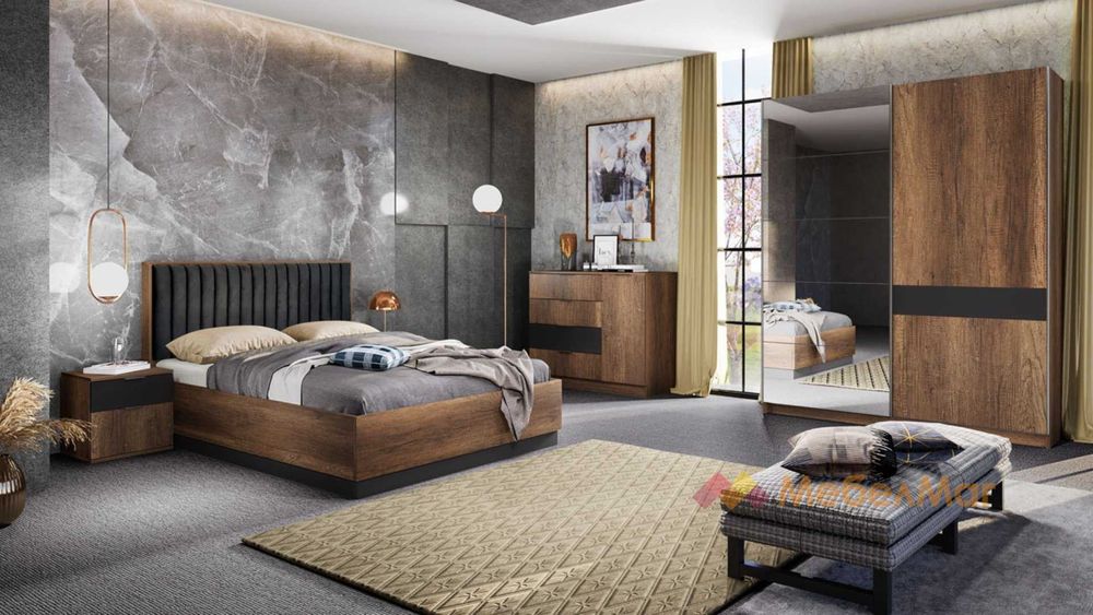 Спалня, скрин и нощни шкафчета.