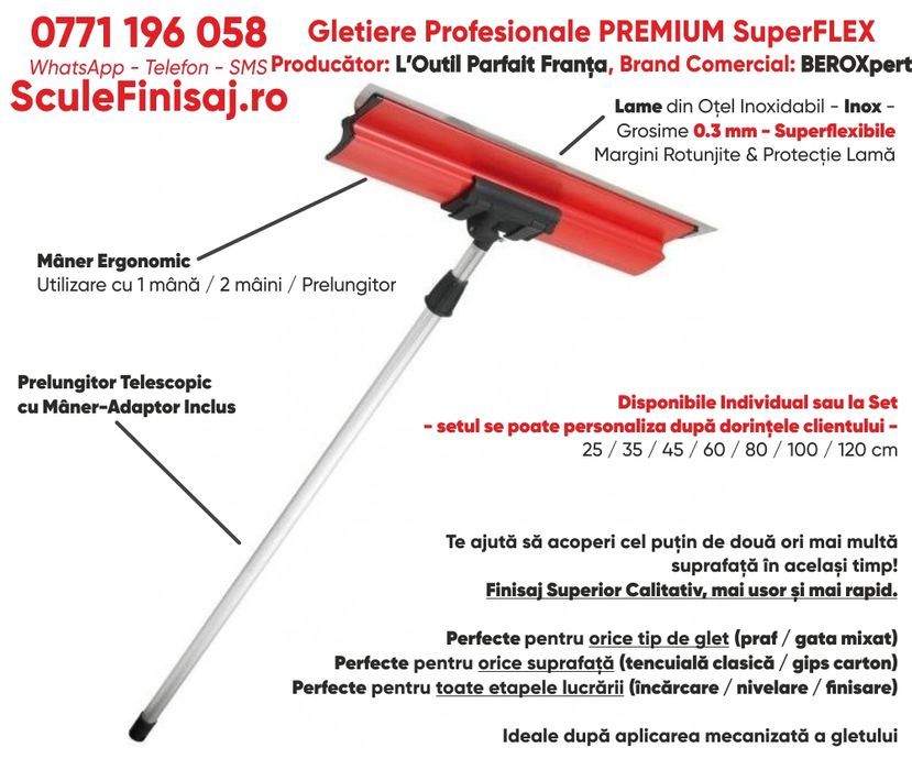 Gletiera Profesionala PREMIUM FRANTA, 120 cm, lama SuperFLEX INOX