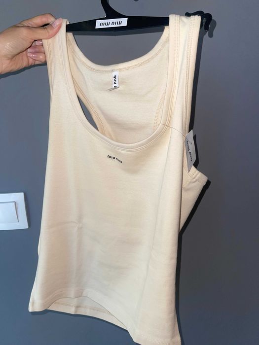 миумиу миу топ потник памук памучен беж бежов miumiu miu тениска летен
