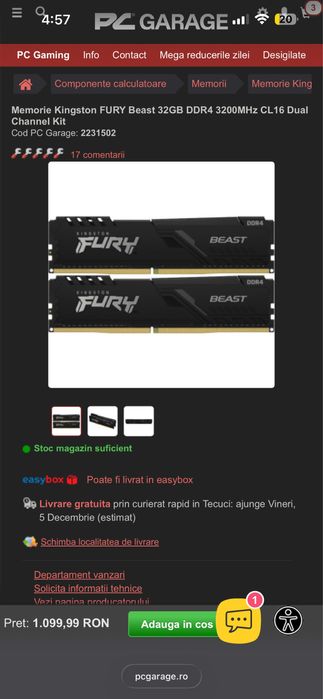 Vand 32g RAM ddr4 3200mhz NOI !