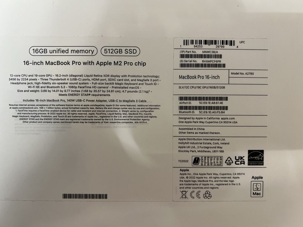Macbook Pro 16 M2 PRO nou neactivat 16GB 512GB Silver