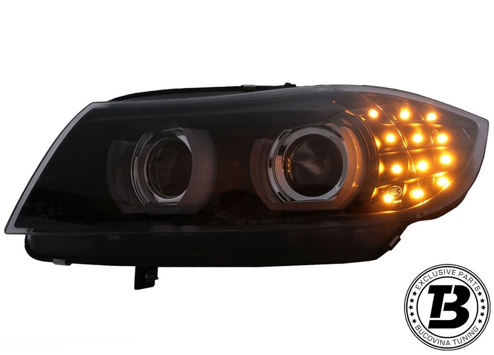 Faruri 3D LED Angel Eyes compatibile cu BMW Seria 3 E90 E91 AFS