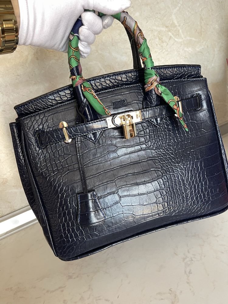 Чанта Hermes Birkin тъмносин кроко