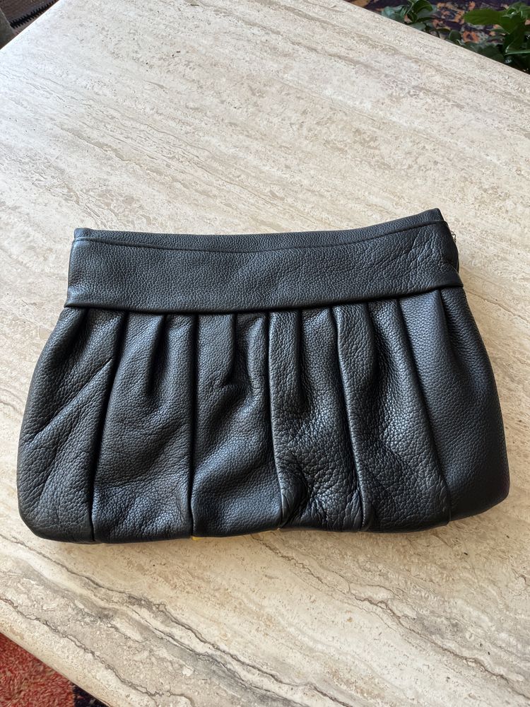 Clutch/Plic de piele negru crem galben