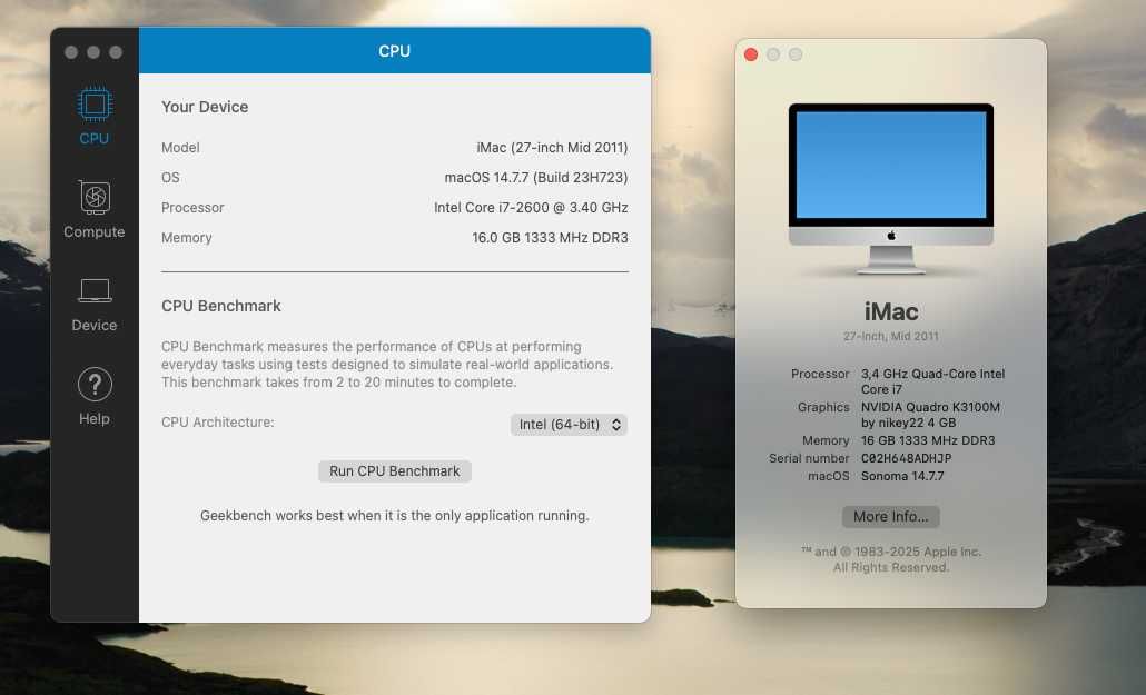 Apple iMac 27 inch 2K IPS Nvidia Quadro macOS Sonoma 14.7.7