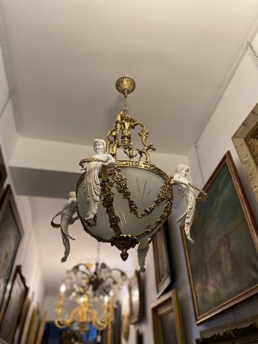 Candelabru bronz masiv/portelan/85h