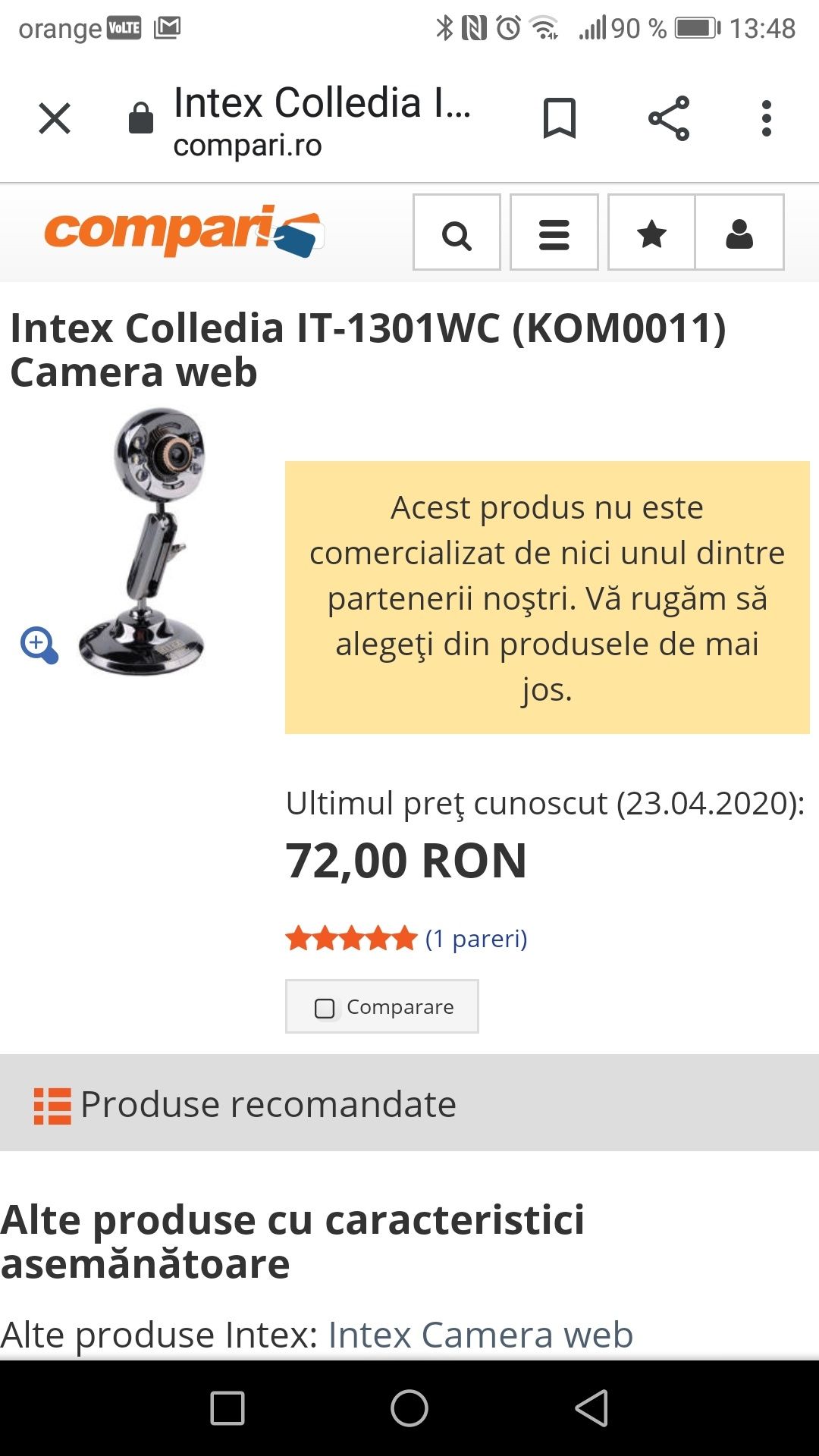 Camera web Intex IT1301WC, CMOS, 640x480px, USB 2.0