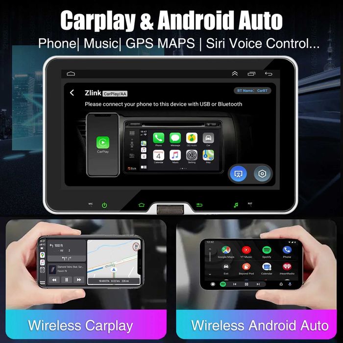 10” 1-DIN мултимедия с Android 14 с 64GB ROM, RAM 4GB