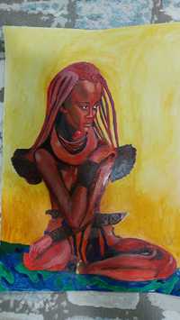 Рисунок акварелью. Девушка из племени Химба.