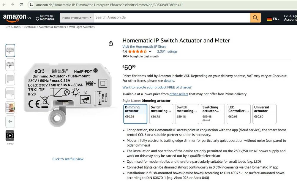 Homematic IP Switch Actuator și contor