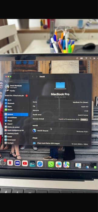 macbook pro 14 2023 10nuclee, 8gb memorie, 512ssd