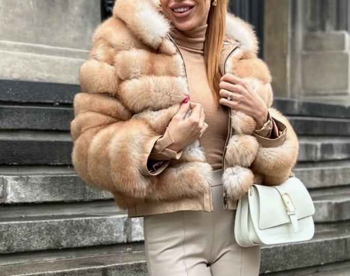 Палто естествен косъм лисица с агнешка кожа
