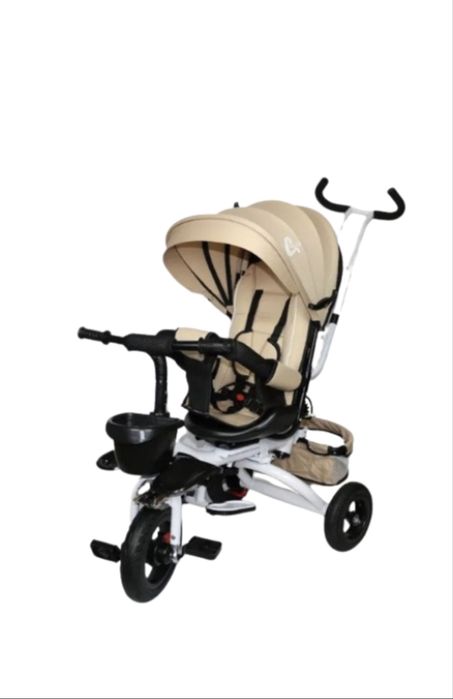 Tricicleta copii cu copertina scaun reversibil 360, crem