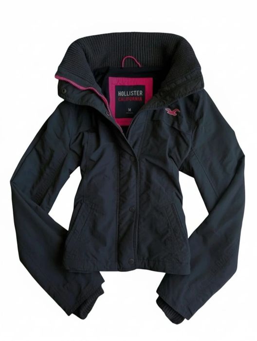hollister gray & pink zip-up 2000s puffer jacket