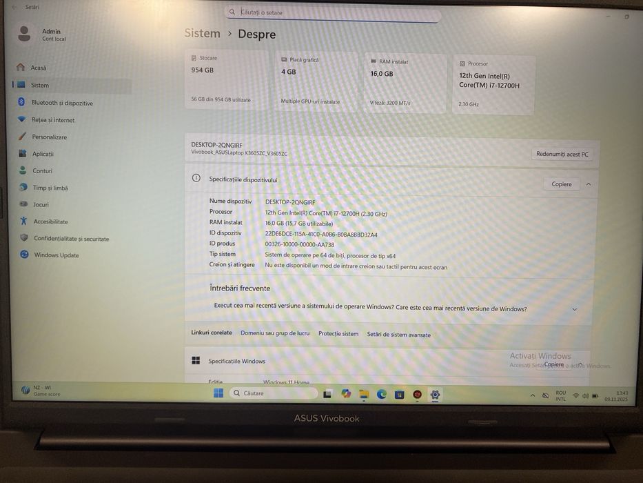 Asus Vivobook Intel i7-12700H 16GB ram 1TB SSD Nvidia 3050, #46486