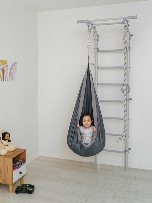 Шведская стенка Romana DSK 4.2 + качели гамак-кокон серый