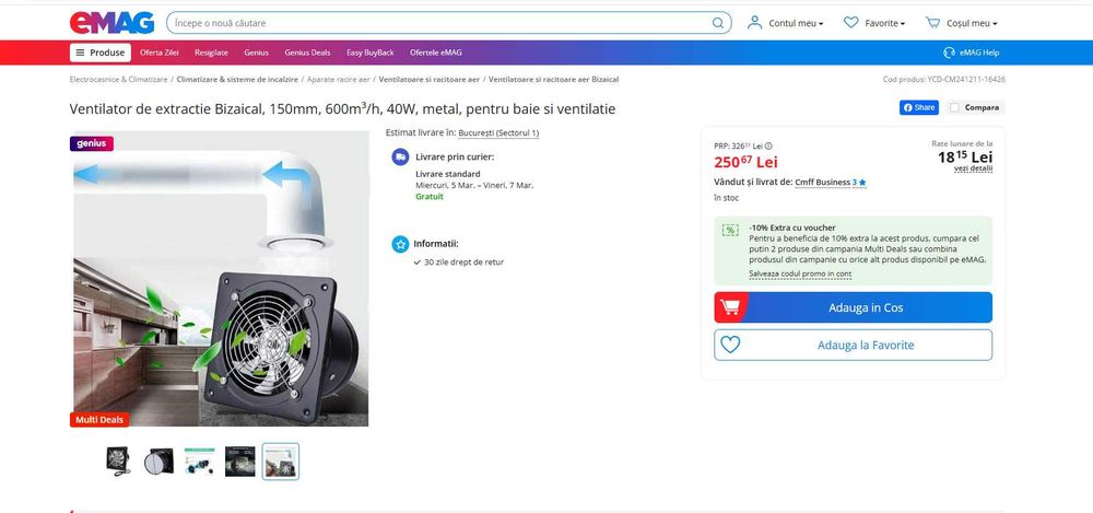 Ventilator Industr Metalic 19+cm clapeta antiretur, REDUS de la 250RON