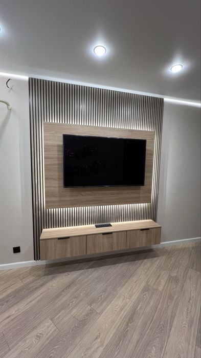 Тв зона зеркало с подсветкой панели бамбук лувр скала