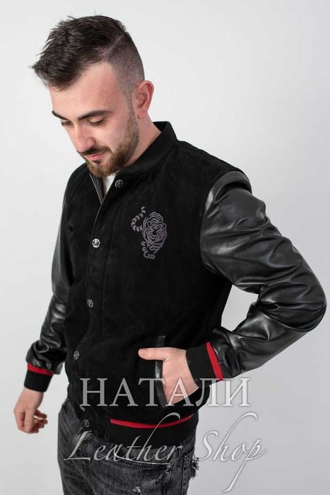 Мъжки кожен бомбър Алекс Black