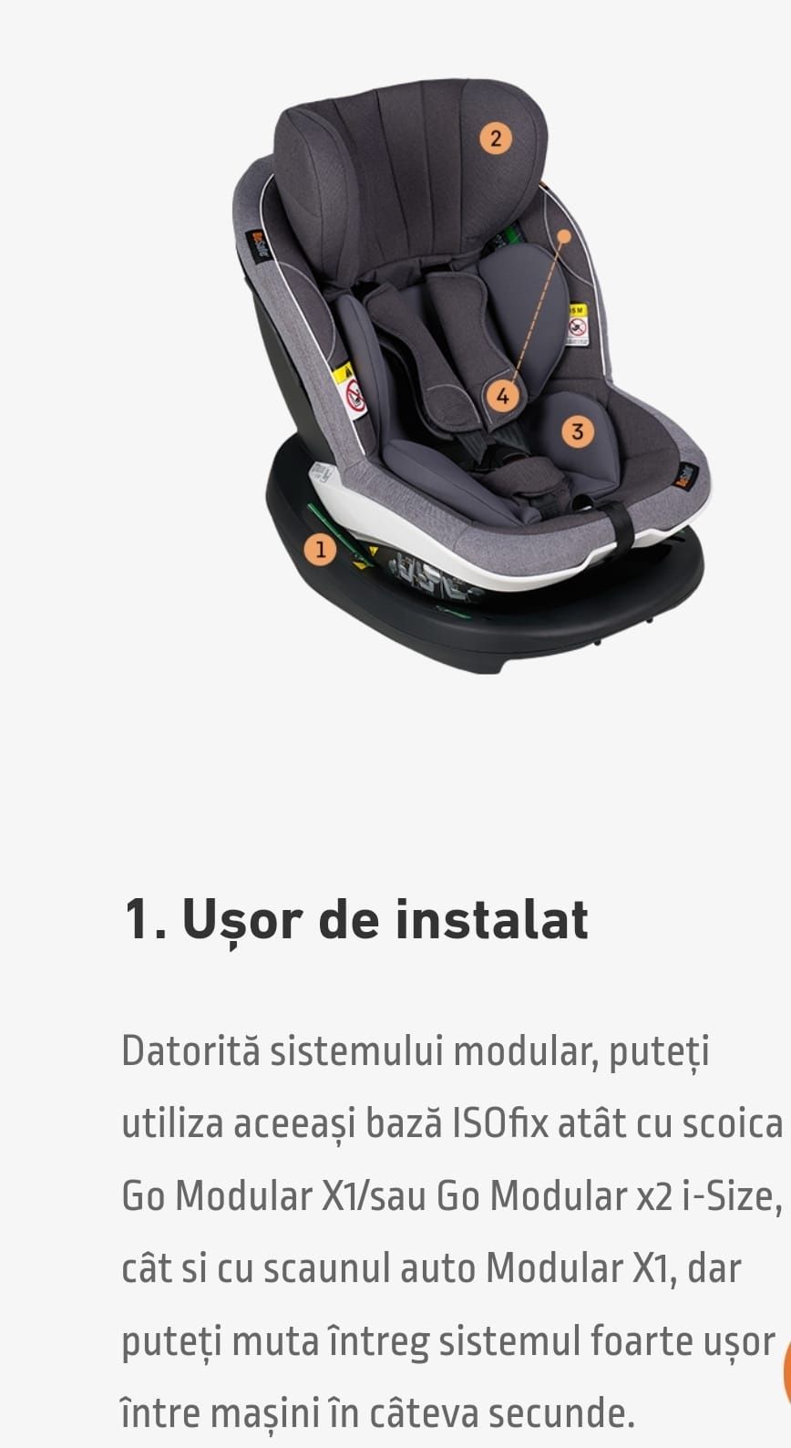 Vând scaun copil de mașină marca Besafe Easy modular 1size(61-104cm)